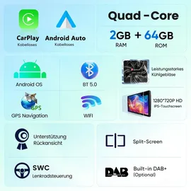 Awesafe 4+64GB Autoradio für Audi A4 S4 RS4 B6 B7 SEAT Exeo mit Wireless Carplay Android Auto 7 Zoll HD Touchscreen GPS Navigation