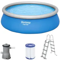 BESTWAY Fast Set Aufstellpool ⌀ 457 x 122 cm Blau inkl. Filterpumpe + Leiter