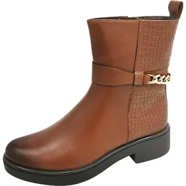 CAPRICE Damen Stiefeletten aus Leder mit Blockabsatz, Braun (Cognac Comb), 42 EU