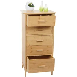 Bambus Kommode MCW-M24, Badezimmerschrank Schrank Anrichte Badschrank Beistellschrank Regal, 5 Schubladen, 100x50x40cm