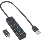 Sharkoon 4-Port Aluminium Hub schwarz, USB-A 3.0/USB-C 3.0 [Stecker] (4044951037582)