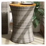 vidaXL Garten-Beistelltisch Trommelform Grau Poly Rattan & Massivholz