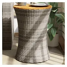 vidaXL Garten-Beistelltisch Trommelform Grau Poly Rattan & Massivholz
