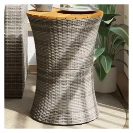 vidaXL Garten-Beistelltisch Trommelform Grau Poly Rattan & Massivholz