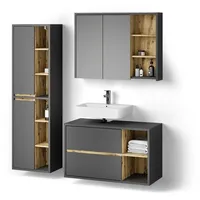 Livinity® Badmöbel-Set, Anthrazit, Eiche, 18 Fächer, 2 Schubladen, 100x60x45