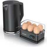 Arendo Frühstücks-Set Edelstahl Wasserkocher 1,5 l Schwarz