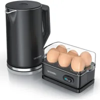 Arendo Frühstücks-Set Edelstahl Wasserkocher 1,5 l Schwarz