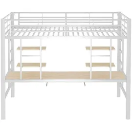 XDOVET Hochbett mit Schreibtisch und zwei Bücherregalen 90 x 200 cm MDF weiß