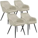 Tectake Esszimmerstuhl Marilyn Samt creme/schwarz 4er Set