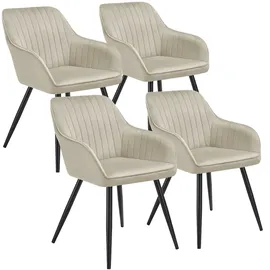 Tectake Esszimmerstuhl Marilyn Samt creme/schwarz 4er Set