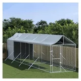 vidaXL Outdoor-Hundezwinger mit Dach Silbern 2x10x2,5 m Stahl Verzinkt