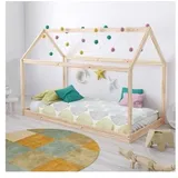 Hausbett PANDA mit Lattenrost / Kinderbett 70x140 cm - Naturholz