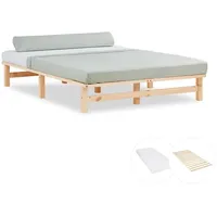 Homestyle4u Holzbett Braun, Holz, Kiefer, 140x200 mit Matratze Natur