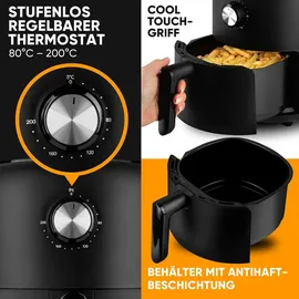 Bomann Bomann® Heißluftfritteuse mit 360° Air-Flow | Öl- und fettfreies Frittieren | Airfryer 80°C - 200°C | Heissluftfritteuse 2,5L | Air Fryer mit Abschaltautomatik & Überhitzungsschutz | FR 6076 H CB