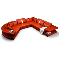 JVmoebel Ecksofa Wohnlandschaft Designer Sofa Couch Big Polster Leder Sofas Ecke "Braun" Rundsofa orange