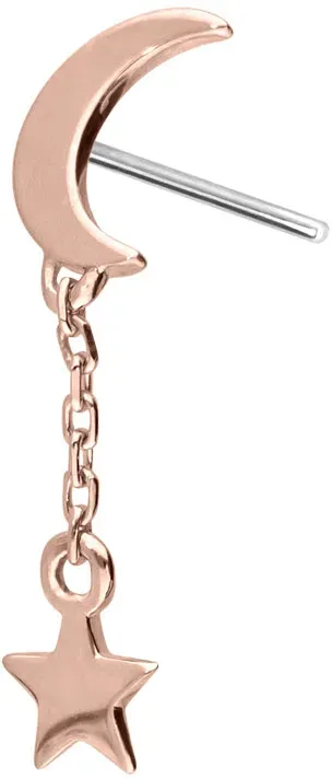 14 Karat Gold Aufsatz mit Titan Push Pin MOND + STERN