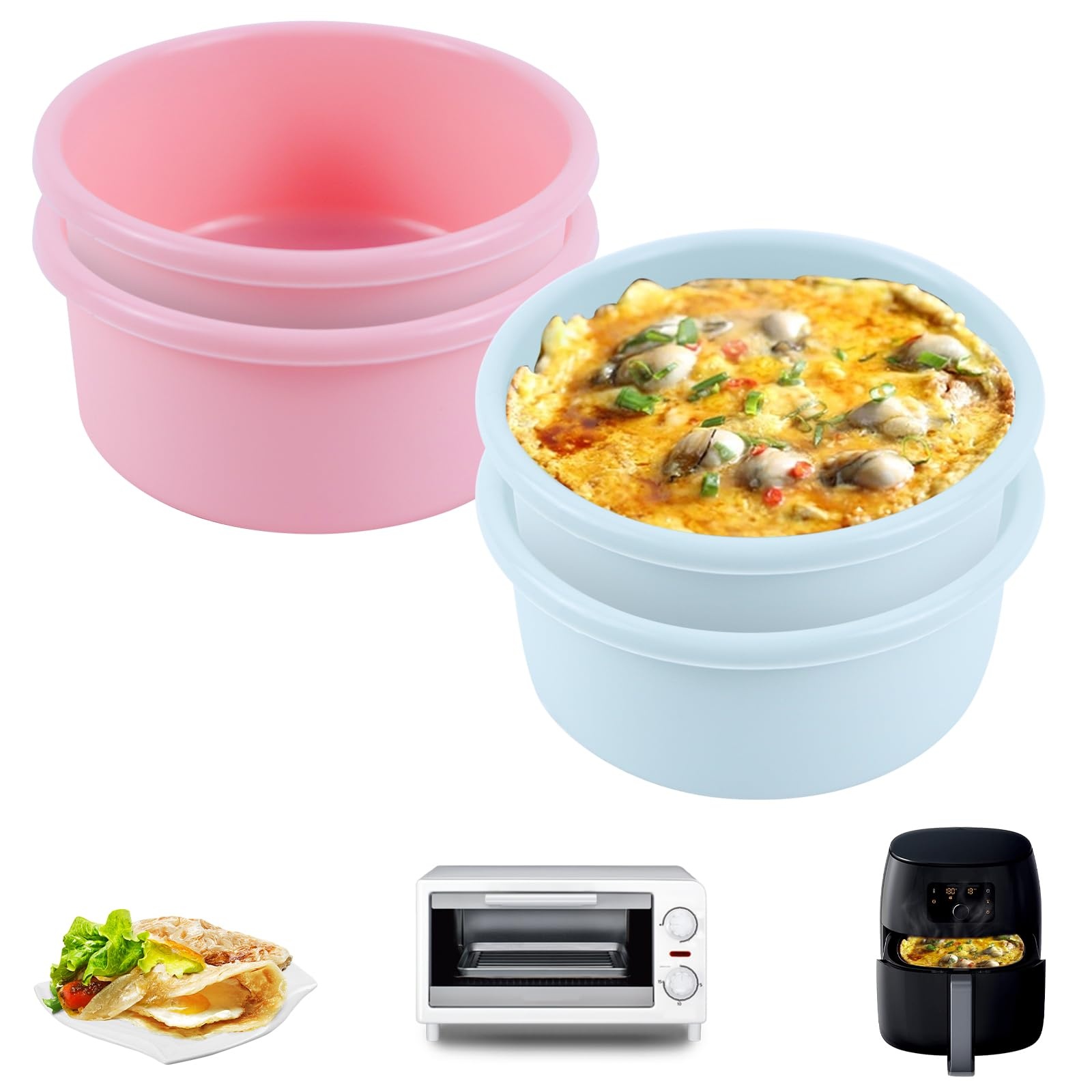 Silicone Oven Tray, 4pcs Silikon Eierpfanne, Silicone Air Fryer Egg Mold, Microwave Egg Cooker, Oven Air Fryer Silicone Egg Tray Set, Air Fryer Accessories for Oven Microwave (2 Blue+2 Pink)