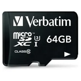 Verbatim microSDXC Pro 64GB Class 10 UHS-I U3 + SD-Adapter