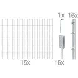Alberts Komplettset Doppelstabmattenzaun Feuerverzinkt, Riffelstahldolle, 2 m Matten Höhe 80-120 cm