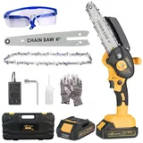 Mini Akku Kettensäge 6 Zoll Tragbarer Elektro - Kettensäge mit 2 Batterien 2 Ketten Bürstenlosem Einhand Handkettensäge Akku Motorsäge für Gartenscheren Astschere Holzschneiden für Garten