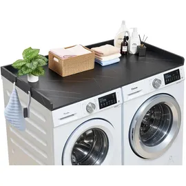Vevor Arbeitsplatte für Waschmaschine & Trockner (137 x 69,9 cm) mit Erhöhtem Rand & Haken, zur Organisation und Aufbewahrung im Wäscheschrank Speisekammer Küchentheke, bis 113 kg Belastbar, Schwarz