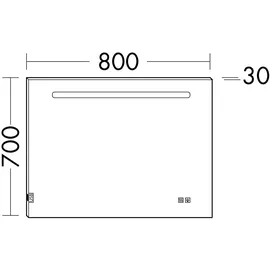 Burgbad Eqio Leuchtspiegel mit LED-Beleuchtung, 1 Sensorschalter, Handyhalter, 800x30x700mm, SIIX080PN258