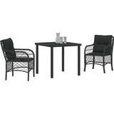 vidaXL 3-teiliges Garten-Ess-Set mit Kissen 3 pcs Schwarz Poly-Rattan