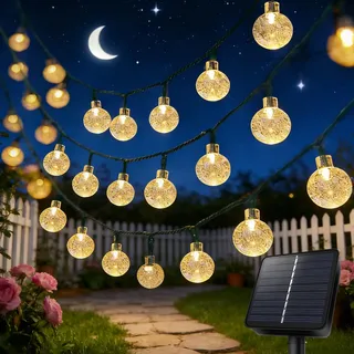 Liyade Lichterkette Solar 8M 40 LED IP65 inkl. 8 Modi Kristall Kugeln
