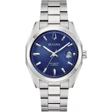 Bulova Surveyor automatic men's watch, blue background, 96B436, steel case and bracelet