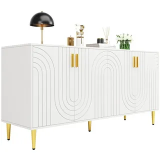 Fanttik Sideboard Lagerschränke groß, TV Board mit einzigartigem Wellendesign (152x40x75cm Aufbewahrungsschrank Schmal Buffet), Sideboard für Wohnzimmer Schlafzimmer, Flur weiß