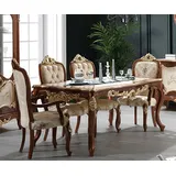 Casa Padrino Esszimmer-Set Luxus Barock Esszimmer Set Cremefarben / Braun / Gold - 1 Barock Esstisch & 6 Barock Esszimmerstühle - Esszimmer Möbel im Barockstil - Edel & Prunkvoll