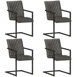 furnicato Esszimmerstuhl Freischwinger 4 Stk. Grau Echtleder (4 St) grau