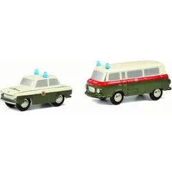 SCHUCO 450534800 1:90 Piccolo Trabant und Barkas Bus Volkspolizei, Limited Edition