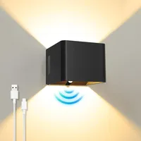 ACMHNC Akku Wandleuchte mit Bewegungsmelder Innen LED Wandlampe mit schalter, 5W USB Aufladbare Treppenlicht Batterie, für Schlafzimmer Wohnzimmer Flur, Schwarz