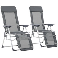 VidaXL Klappbare Liegestühle mit Fußteil 2 Stk. Grau Textilene