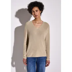 Strickpullover STREET ONE, Damen, Gr. 40, cotton beige, Strick, Obermaterial: 78% Baumwolle, 22% metallisierte Fasern, metallisierte Fasern, casual, regular fit taillenbedeckt, V-Ausschnitt, Langarm gerader Abschluss, Pullover, mit metallisierten Fasern