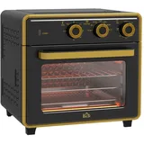 Homcom Minibackofen 20L, Pizza-Ofen mit Umluft, Heißluftofen mit Backblech, Grillrost, 90-230°C, 1400 W Elektrischer Mini Ofen mit 1 Std. Timer, Frittierkorb, Schwarz