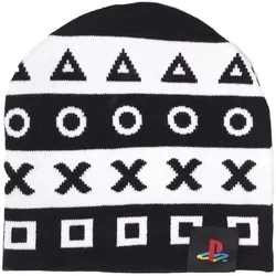 PlayStation Beanie mit Playstation Symbole Gaming-Mütze Strick-Beanie Fan-Artikel KC042612SNY Schwarz/Weiß - One-Size