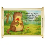 Mr. & Mrs. Panda Tablett Otter Blumenstrauß Design, betttablett, Weiß, Holztablett, Selbstlieb, Echtholz lasiert, (Packung, 1-tlg) weiß