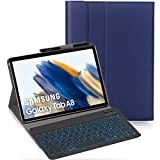 YHFZR Tastatur Hülle für Samsung Tab A8 2021, [Deutsches QWERTZ] Ultraslim Hülle mit 7 Farben Beleuchtung Kabellose Tastatur mit Schützhülle für Galaxy Tab A8 SM-X200/205 10,5 Zoll, Blau
