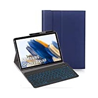 YHFZR Tastatur Hülle für Samsung Tab A8 2021, [Deutsches QWERTZ] Ultraslim Hülle mit 7 Farben Beleuchtung Kabellose Tastatur mit Schützhülle für Galaxy Tab A8 SM-X200/205 10,5 Zoll, Blau