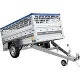Leichter Anhänger auf Federn 230x125 UNITRAILER FORCE 230/R KIPP mit Gitterwänden, H-0-Rahmen und blauer Plane