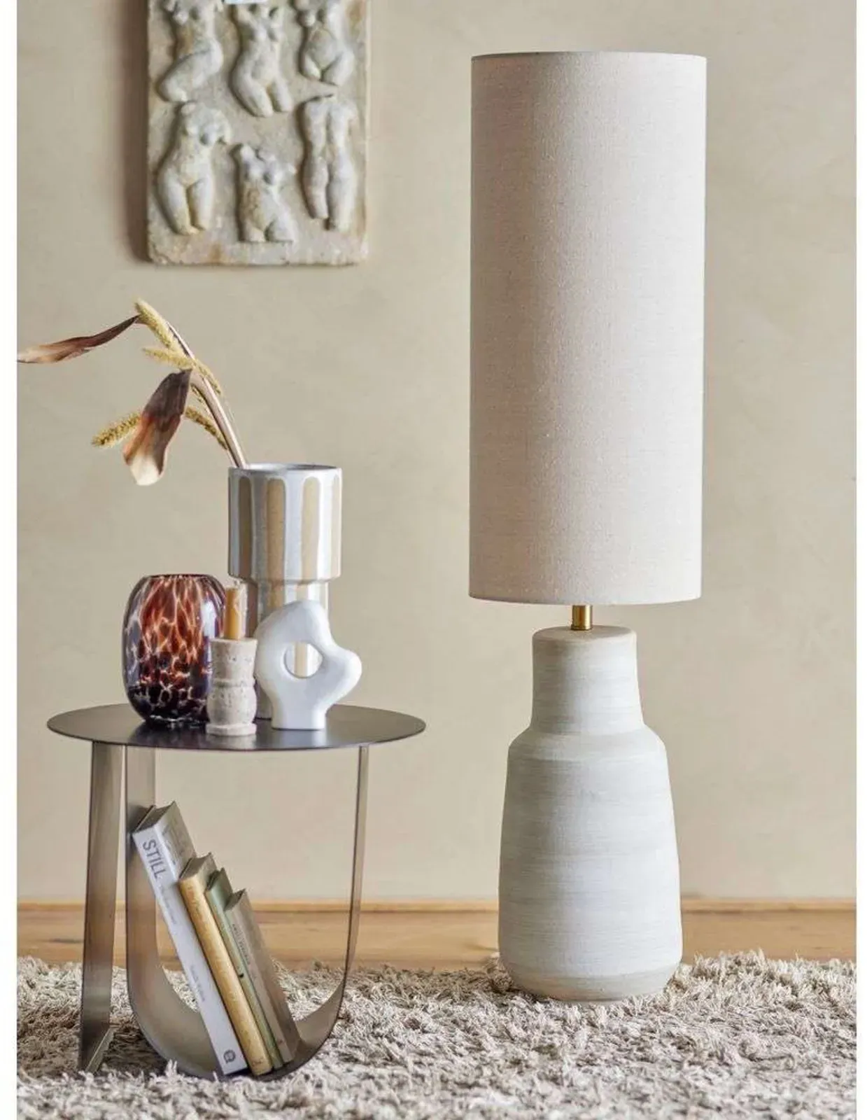 Stehleuchte Bloomingville, Weiß, für Wohnzimmer, Stoff / Textil - 113