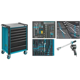 HAZET Werkstattwagen Assistent 179NX-7/137 Schubladen flach: 5 x 77 x 522 x 398 mm Schubladen hoch: 2 x 162 x 522 x 398 mm Anzahl Werkzeuge: 317