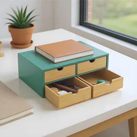 Relaxdays Schreibtisch Organizer 33x14x21 cm Mint/Natur 4 St.