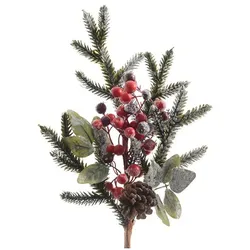 Tannenzweige künstlich 50cm mit Beeren, Zapfen und Schnee