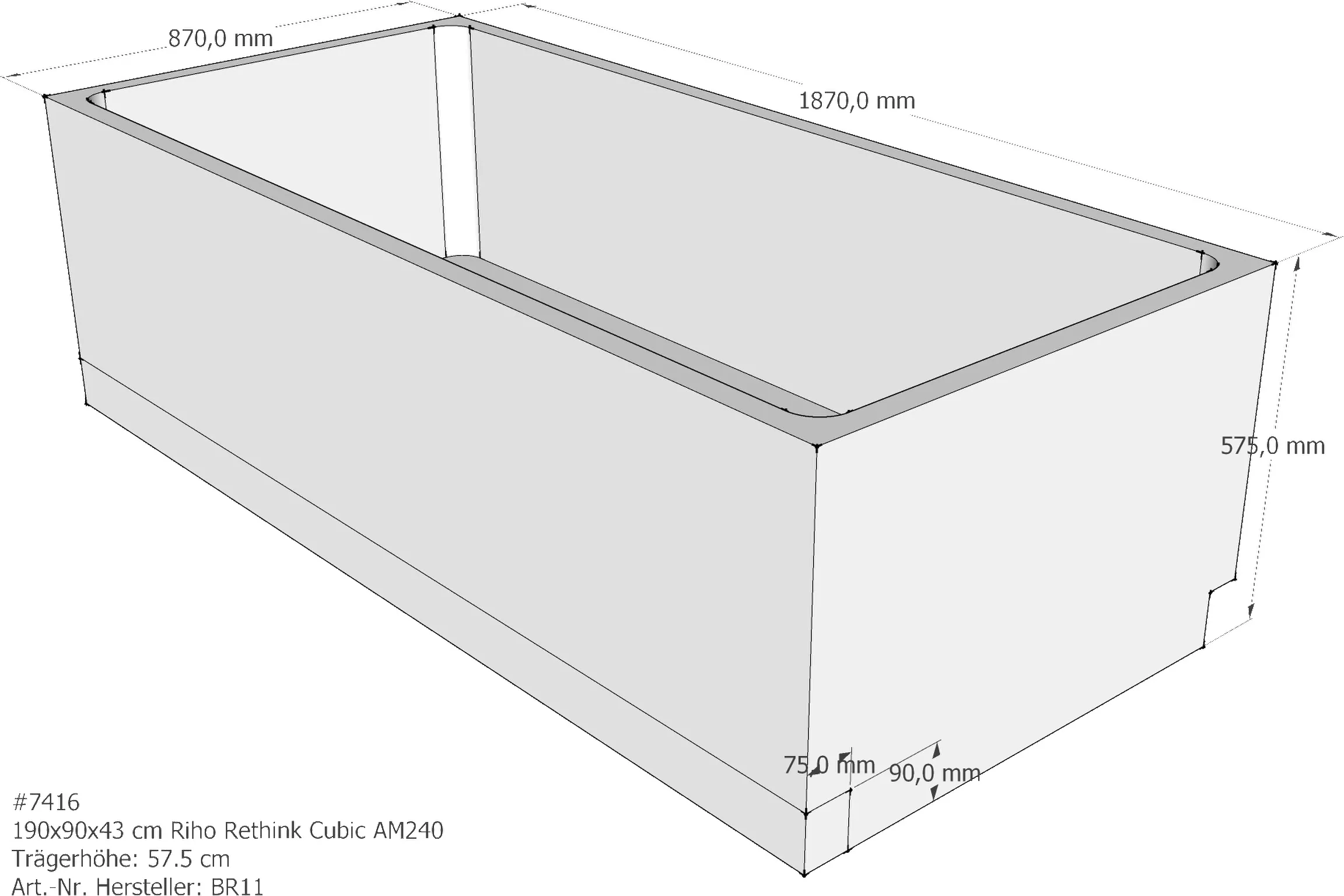 Wannenträger Riho Rethink Cubic 190x90x45 cm AM240