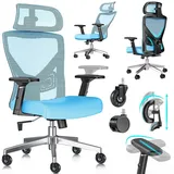 Kesser KESSER® Bürostuhl mit verstellbaren Armlehnen Drehstuhl mit Lendenwirbelstütze Rückenschonend Schreibtischstuhl ergonomisch mit Kopfstütze Office Chair Wippfunktion bis 125° mit 5x Gummirollen