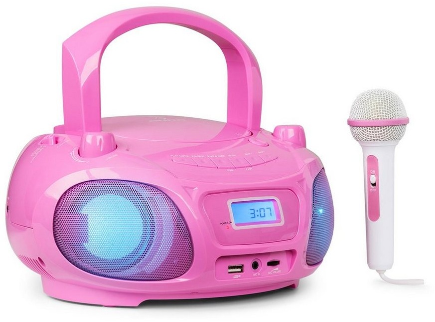 Auna Roadie Sing CD Boombox Stereoanlage (FM-Radio, Kinder CD Player tragbar Musikbox Bluetooth CD Spieler Radio Soundbox) rosa