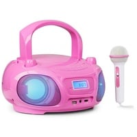 Auna Roadie Sing CD Boombox Stereoanlage (FM-Radio, Kinder CD Player tragbar Musikbox Bluetooth CD Spieler Radio Soundbox) rosa